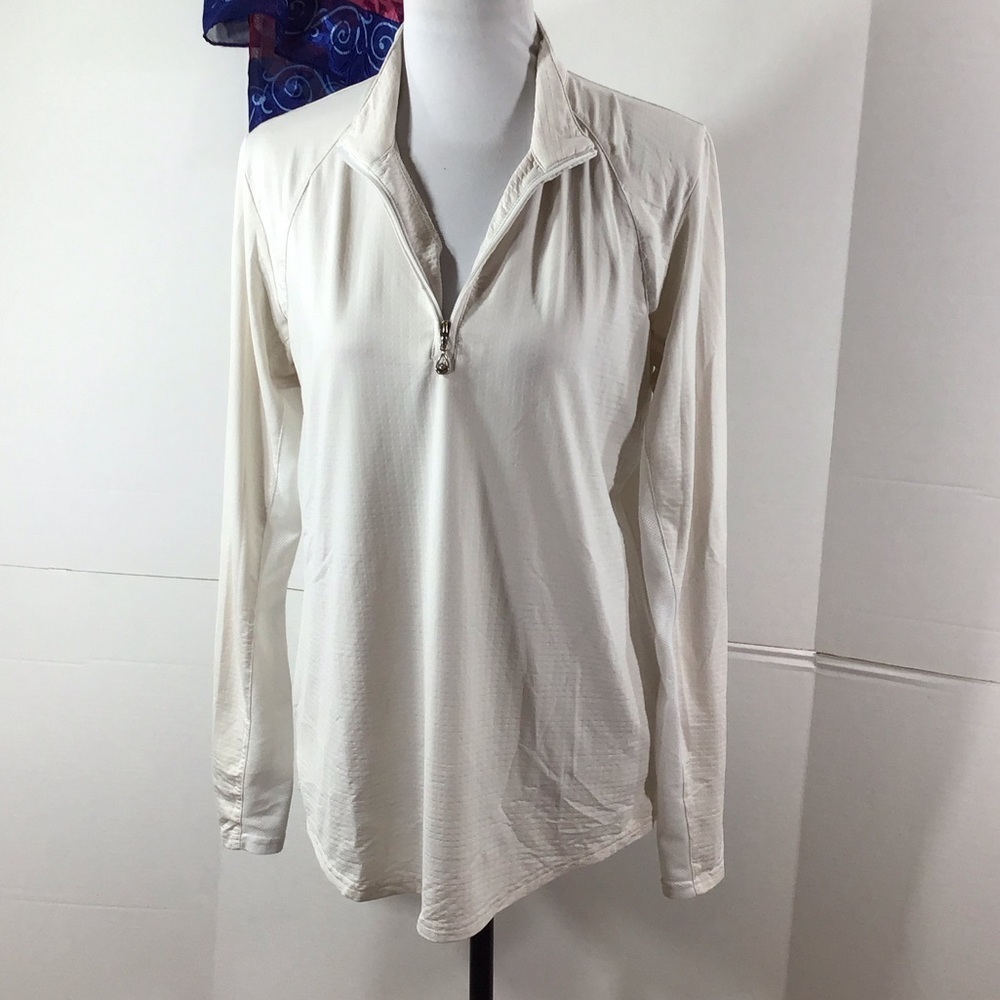 San Soleil Women's Cream Quarter-Zip LS Top L
